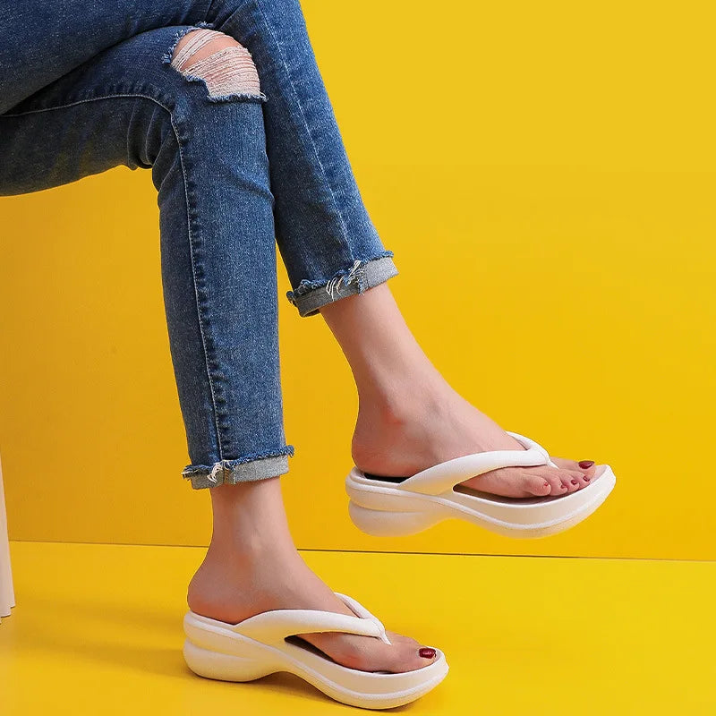 Thick Sole Wedges Flip Flops For Women 2025 Summer Clip  Platform Sandals Woman Non-slip Beach Slippers Girls Outdoor Slides