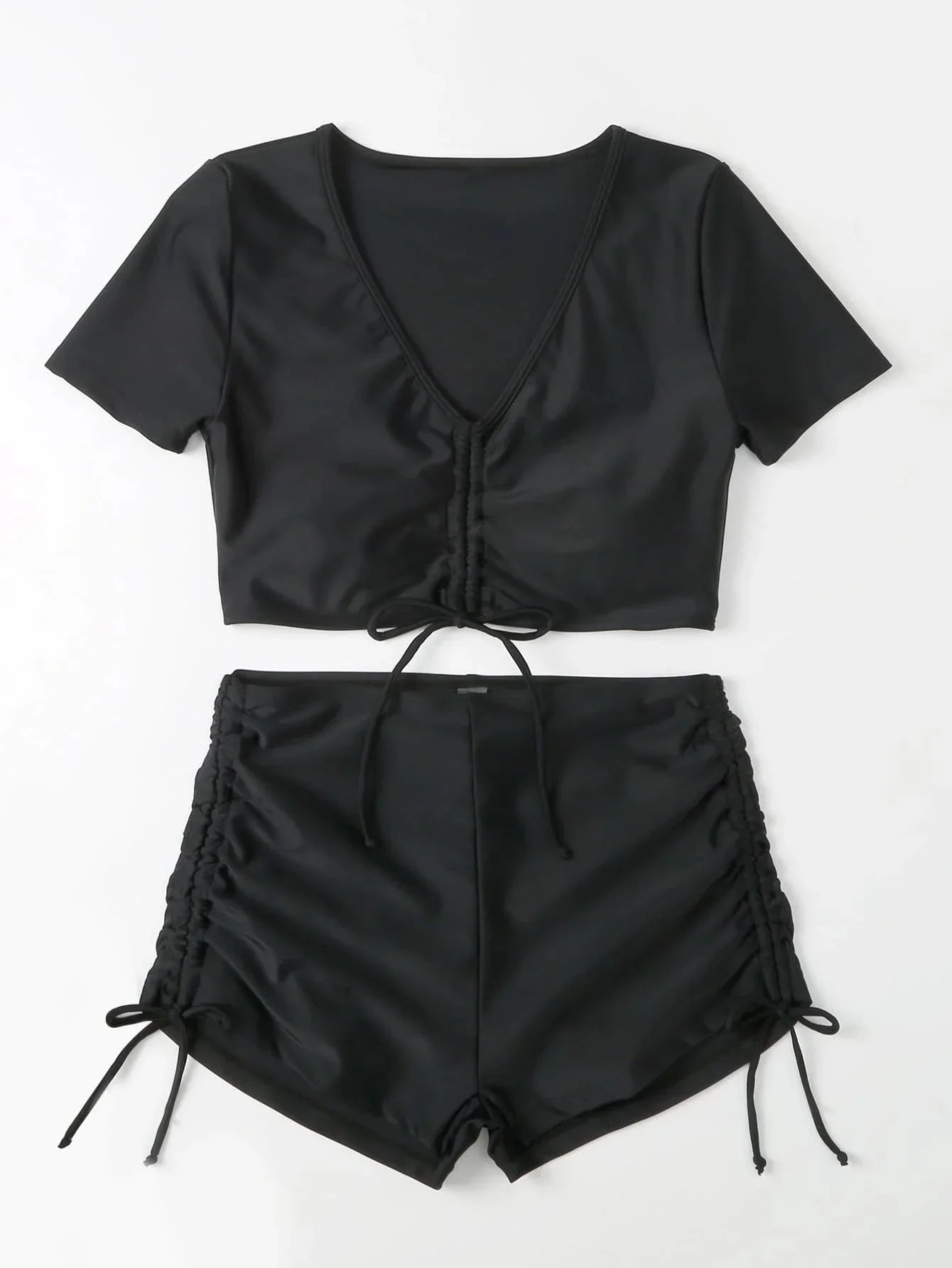 2026 Plain Drawstring Two Pieces Women Swimsuit Solid Sexy Swimwear Female Bathers Bathing Swimming Suit Summer Beachwear
