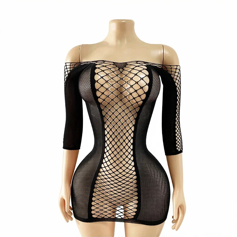 1 Piece Beach Cover Up without Bikini Summer's Hottest Mesh Swimsuit Women Summer Pool Swimwear Long Sleeves Hollow Out Dress