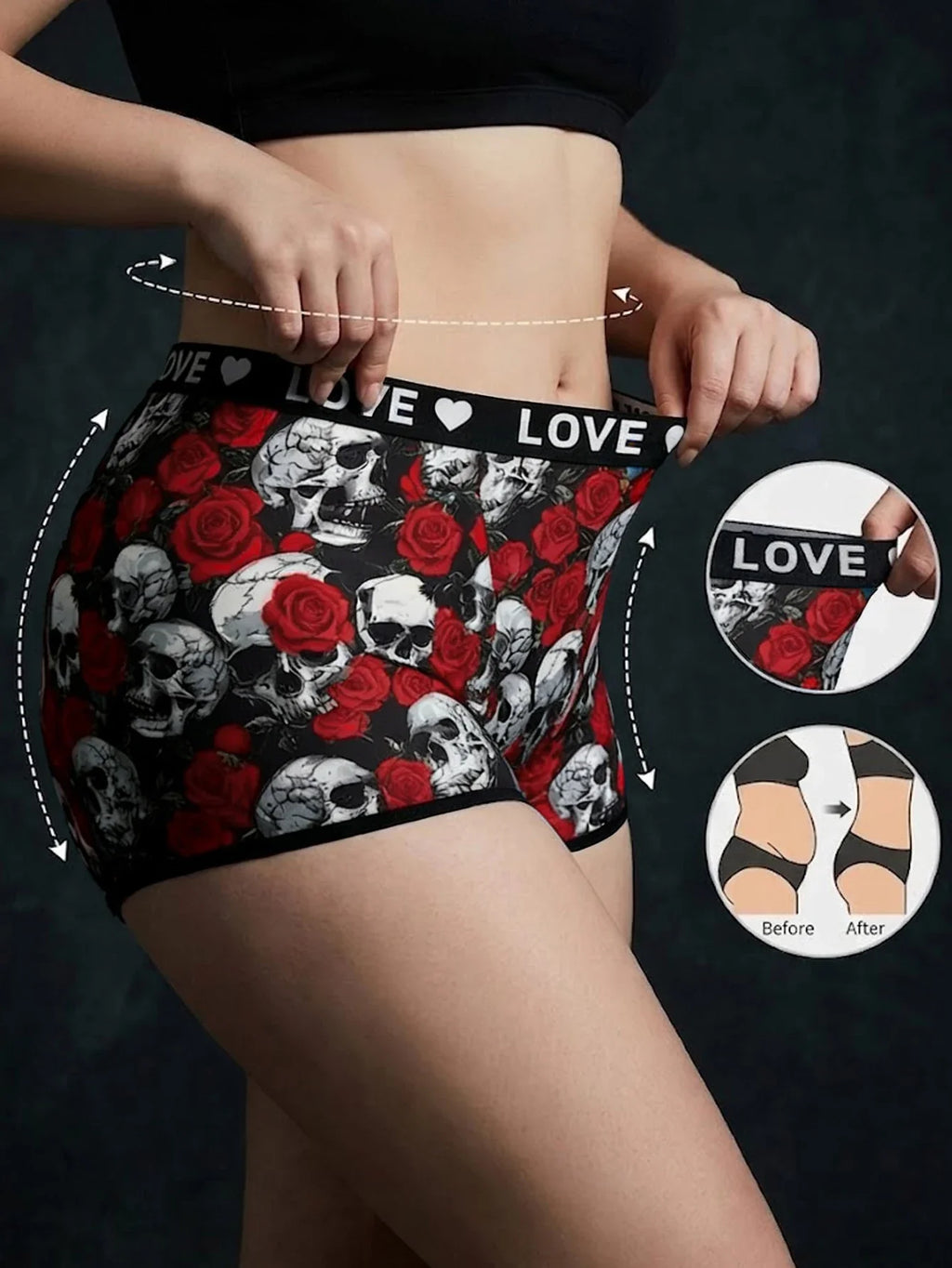 1XL-4XL Women Seamless Panties High-waisted Boyshorts Gothic Skull Soft Breathable Stretch Underwear for Women