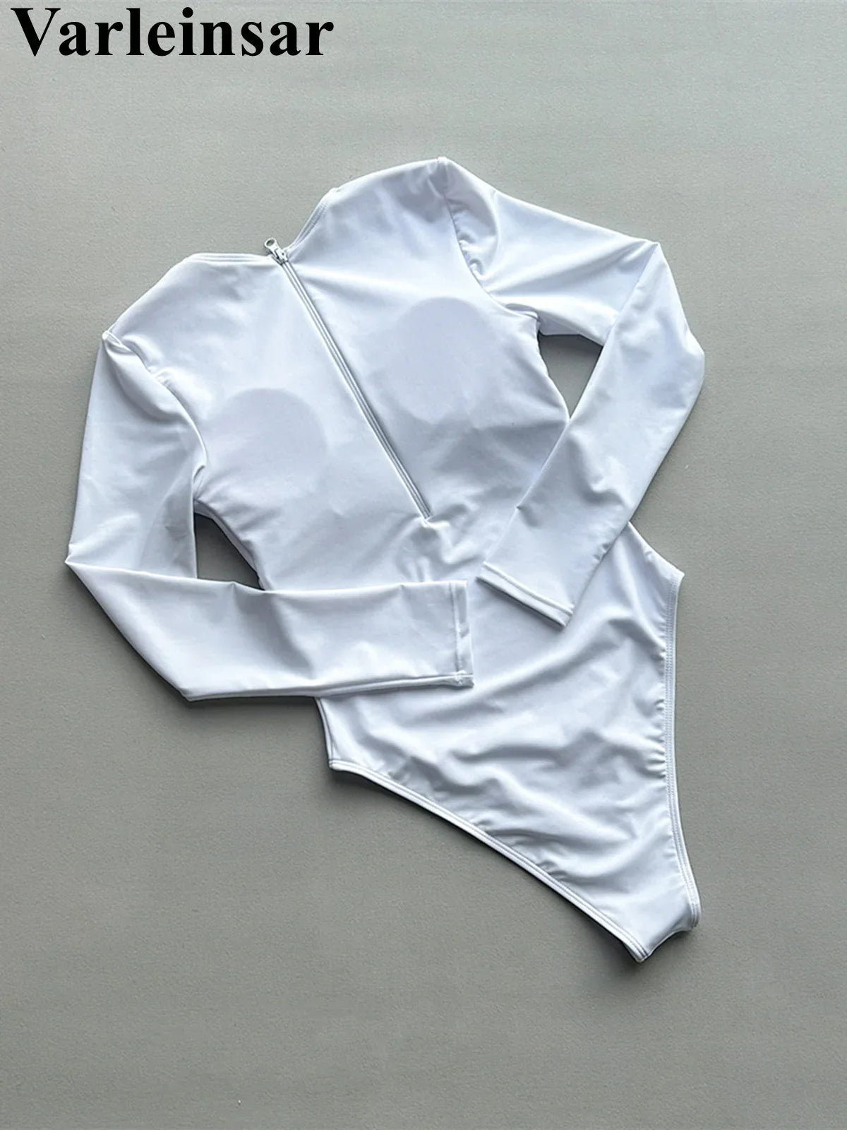 2026 Long Sleeve With Zipper Solid Women Swimwear One Piece Swimsuit Female Padded High Leg Cut Bather Bathing Suit Swim V7752