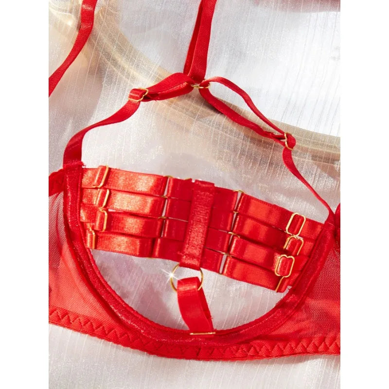 Toucheart Hollow Out 4-piece Sexys Set Transparent Lingerie For Women Underwear See Through Lingerie Sets Female Sexy Costumes