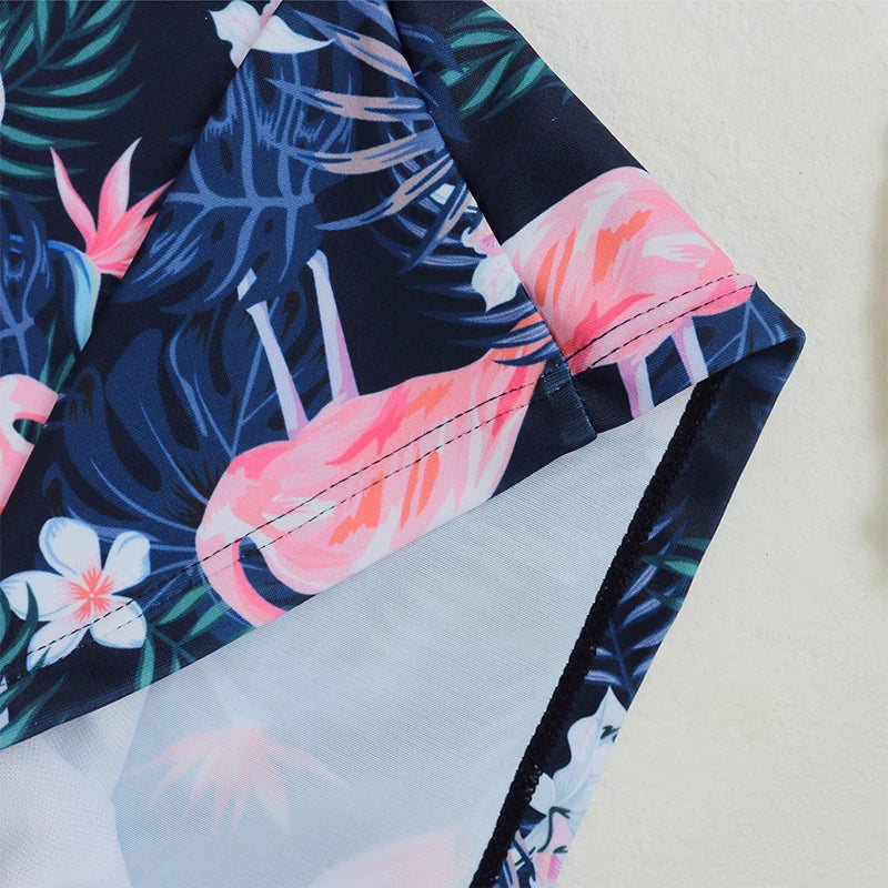 Women Two Pieces Vintage Print Rash Guard Swimwear Long Sleeve Shirt Shorts Surf Top Retro Print Running Shirt Split Swimsuit
