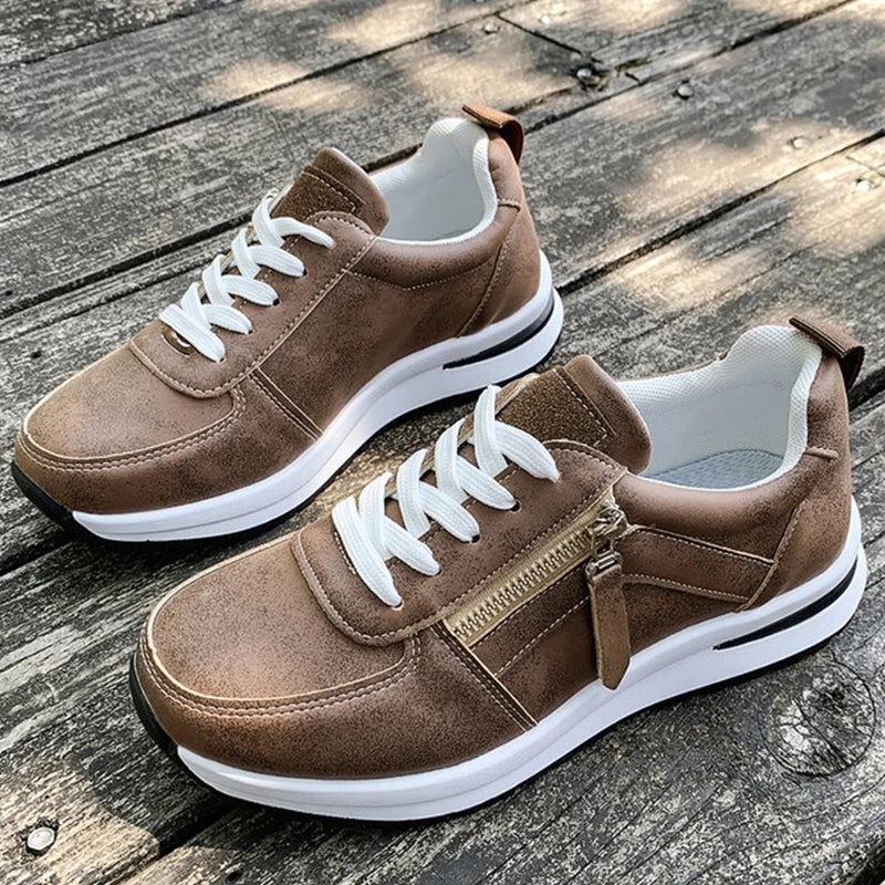 Casual Lace-Up Platform Sneakers for Women Autumn 2025 Solid Plus Size Shoes Woman Non-Slip Zip Female Sports Shoes