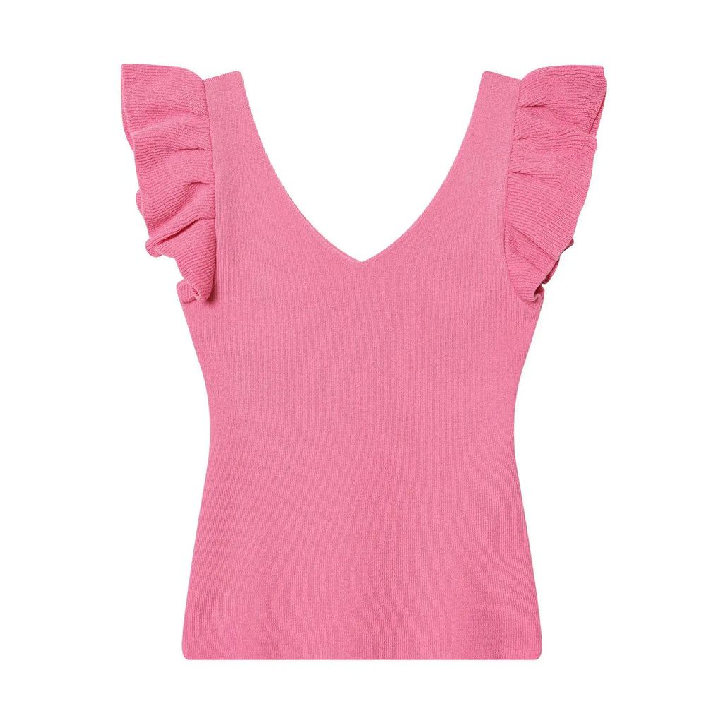 Fashionable Casual V-neck Flutter Sleeve Knit Top Women Ruffle Sleeve V Neck Knit Tank Top Sleeveless Slim Fit Casual Style C66D