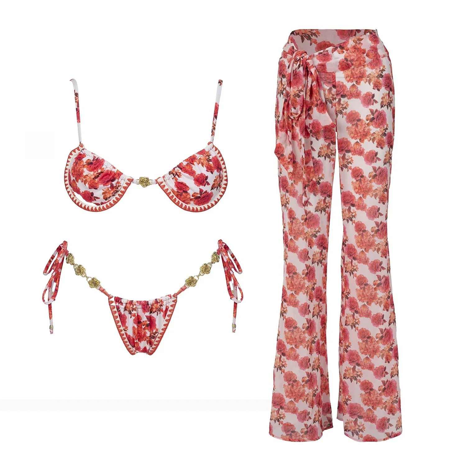 Floral 3Pcs Bikinis Sexy Women Swimsuits Female Push Up Swimwear Micro Bikini Set Bathingsuit Swim Suit Beachwear Print Biquini