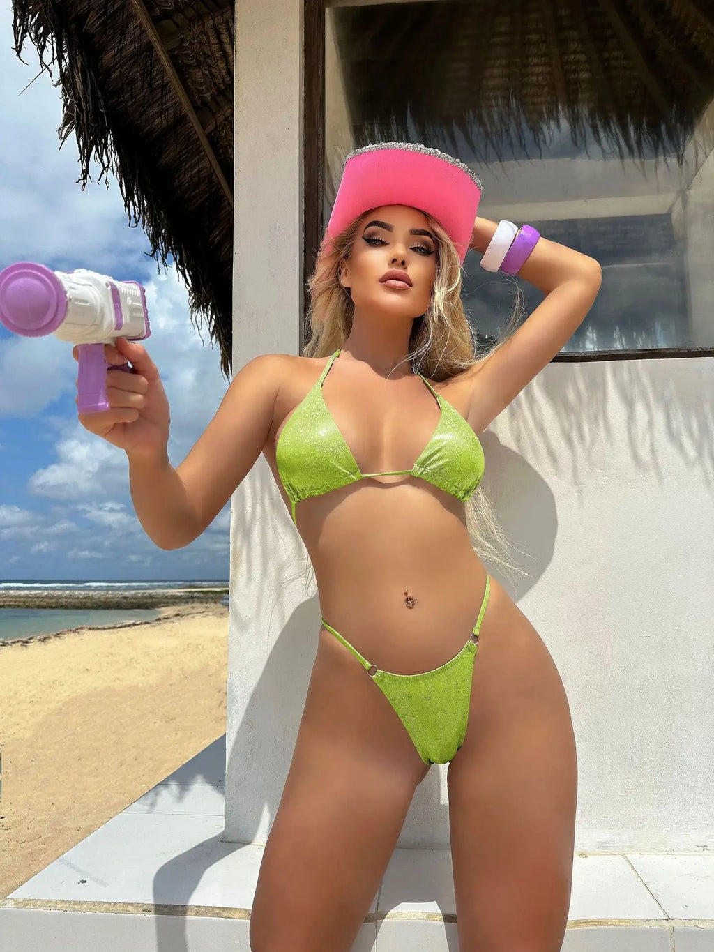 2026 Glitter Sparkling High Cut Halter Bikini Female Swimsuit Women Swimwear Two-pieces Bikini set Bather Bathing Suit Swim