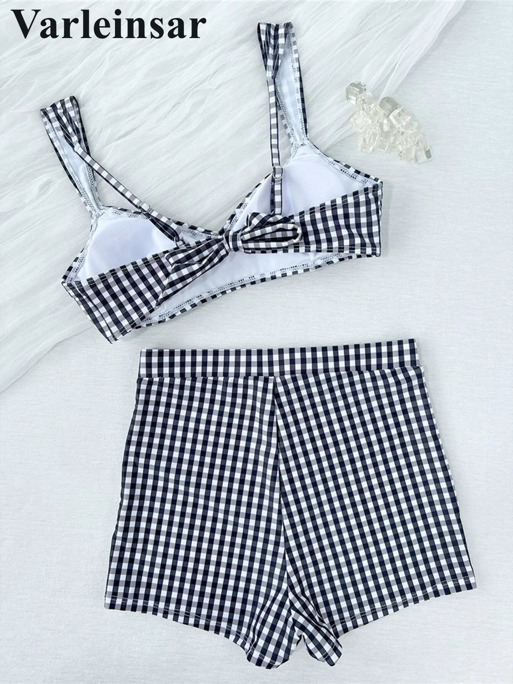 Plaid V Neck Shorts Female Swimsuit High Waist Bikini Women Swimwear Two-Pieces Bikini Set Padded Bather Bathing Suit Swim V8272