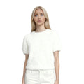 Women Spring Summer Soft Furry Sweater Solid Color Short Sleeve Round Neck Slim Fit Crop Tops