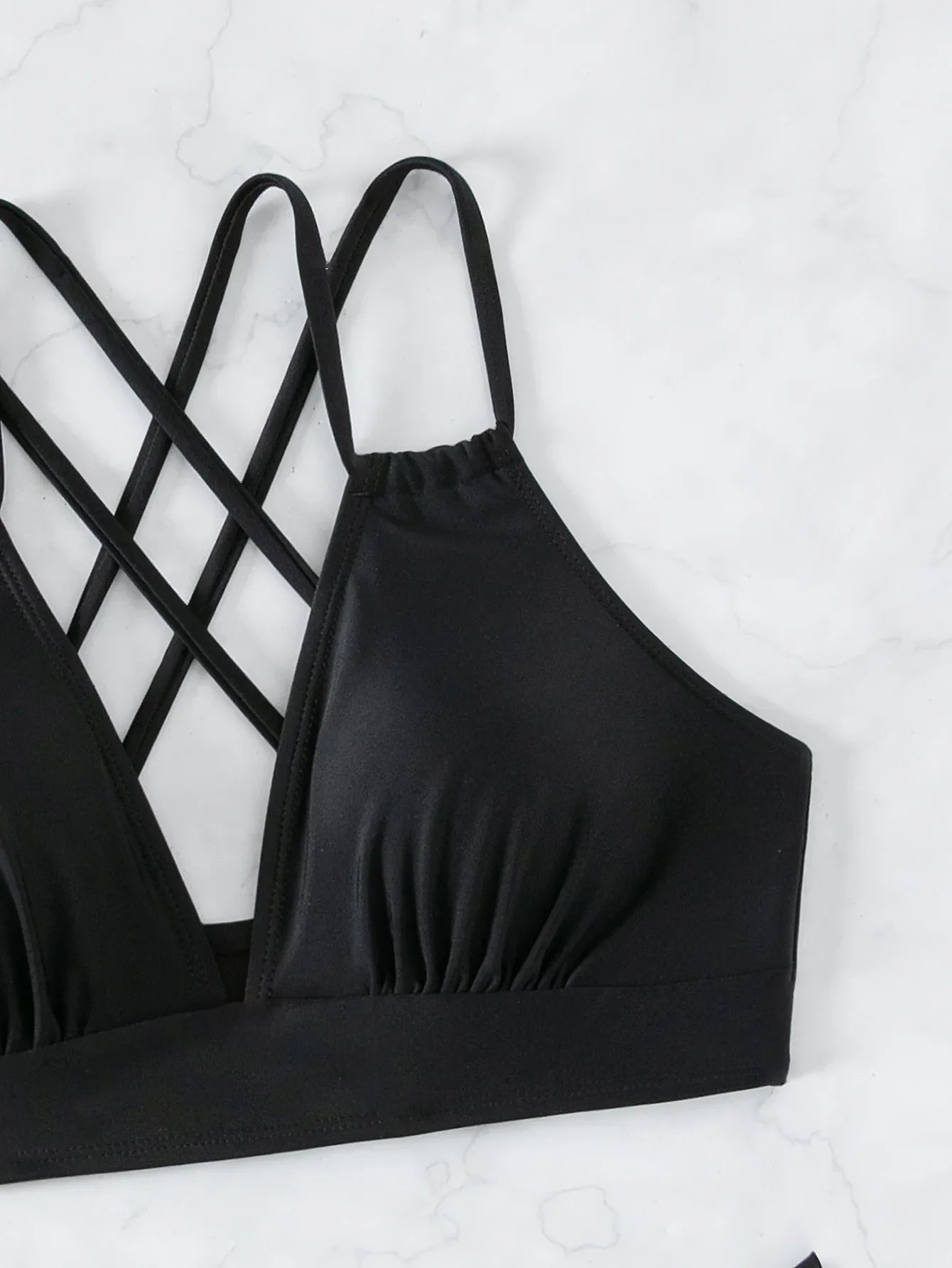 Sexy Solid Black Two Piece Swimsuit for Women Summer New High Waist Bikini Set Beach Vacation V-neck Backless Swimwear 2026