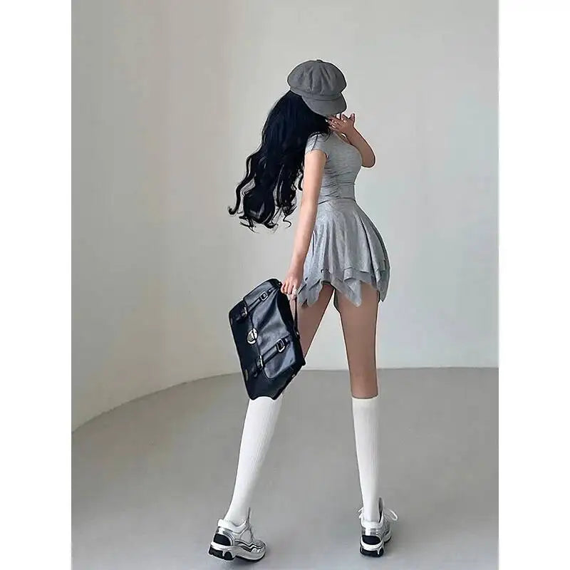 WOMENGAGA Sexy High Waist Slim Safety Skorts Irregular Pleated Pink Skirt Half Body Short Streetwear Hot Sexy Korean Women 51DL
