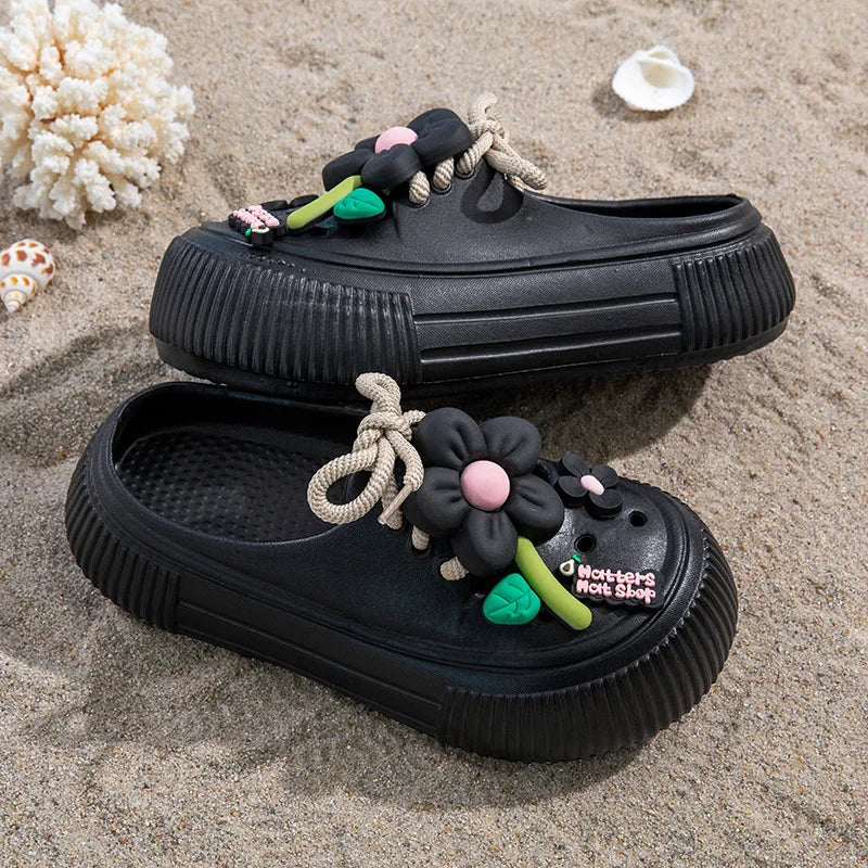 2025 Summer Women Slippers Cute DIY Flower Platform Sandals Casual Indoor Outdoor Clogs Beach Slides Female Home Garden Shoes