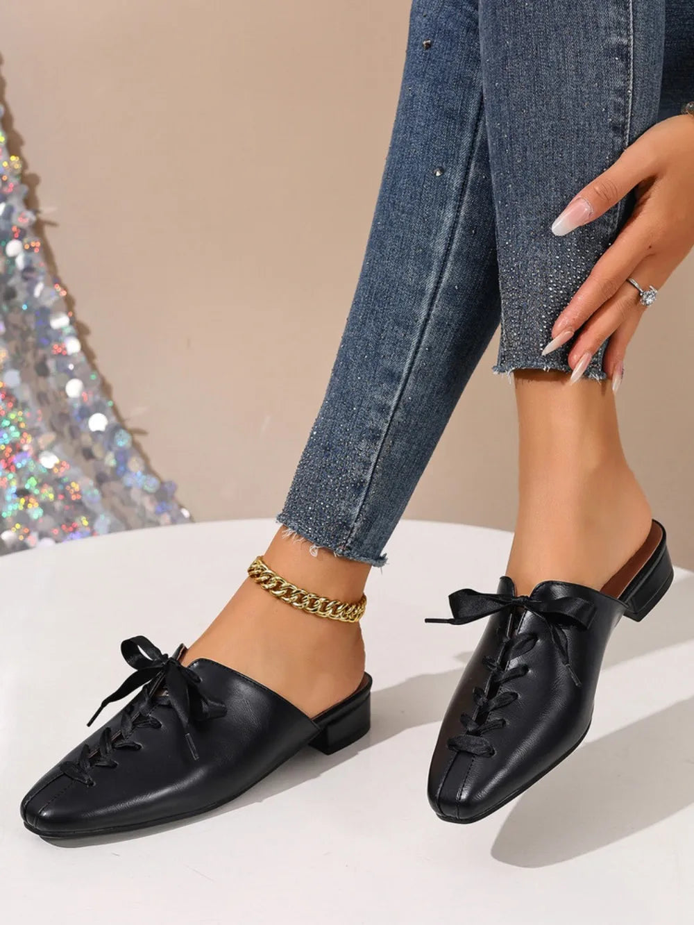 2026 New Retro Summer Brown Women's Slippers Thick Low Heels Square Head Lace Up Ladies Comfortable Outdoor Beach Sliders 35-45
