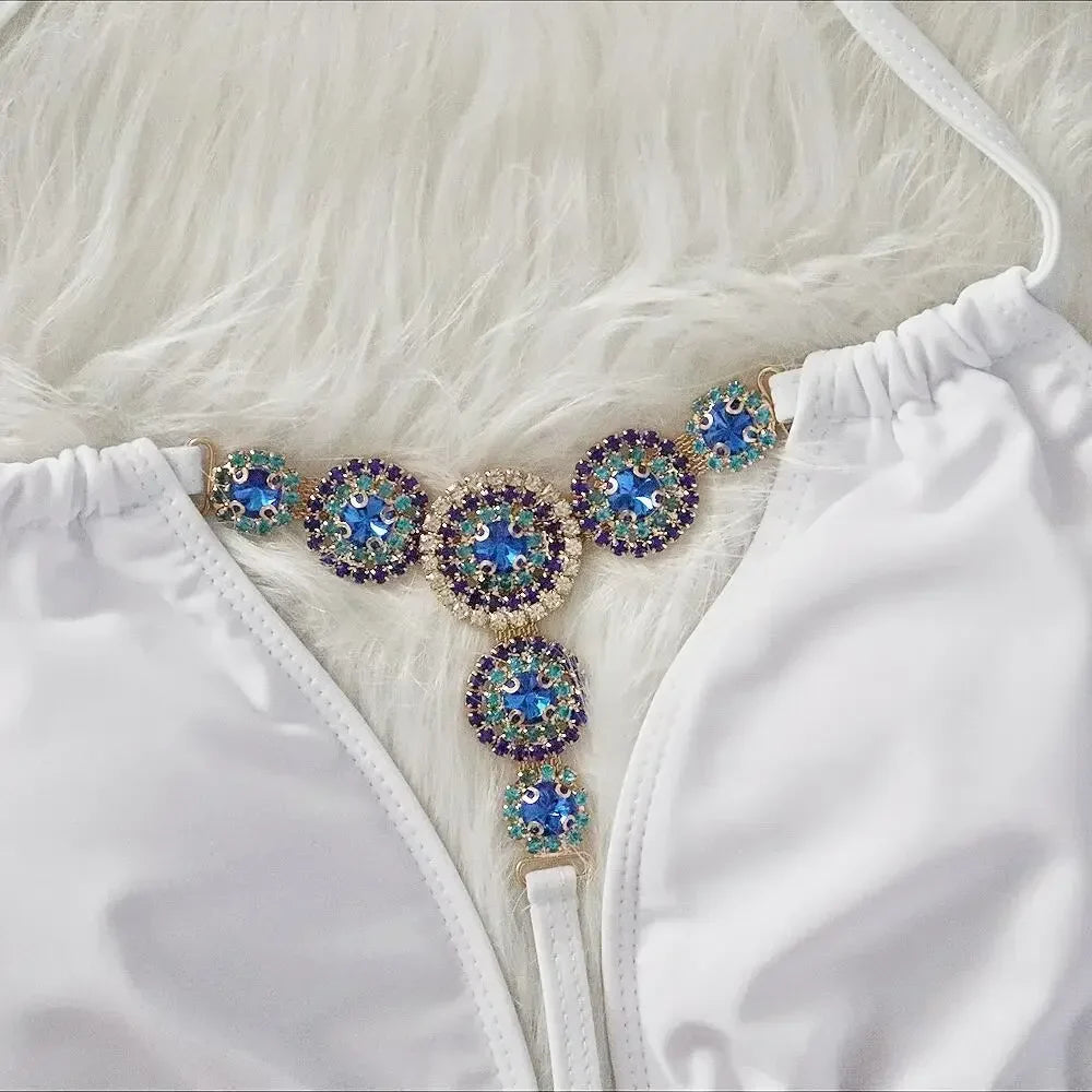 Bikini 2026 Sexy Bohemia Crystal Diamond Rhinestone Hollow Swimwear Swimsuit Women Solid Bikinis Set Bathing Suit Bikini Luxe