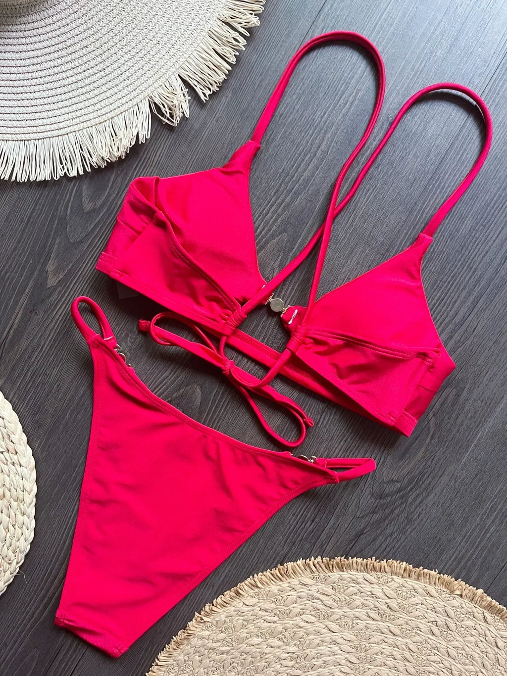 2026 Cross Back Hollow Out Bikini Women Swimsuit Female Swimwear Two-pieces Bikini Set High Cut Bather Bathing Suit Swim Lady
