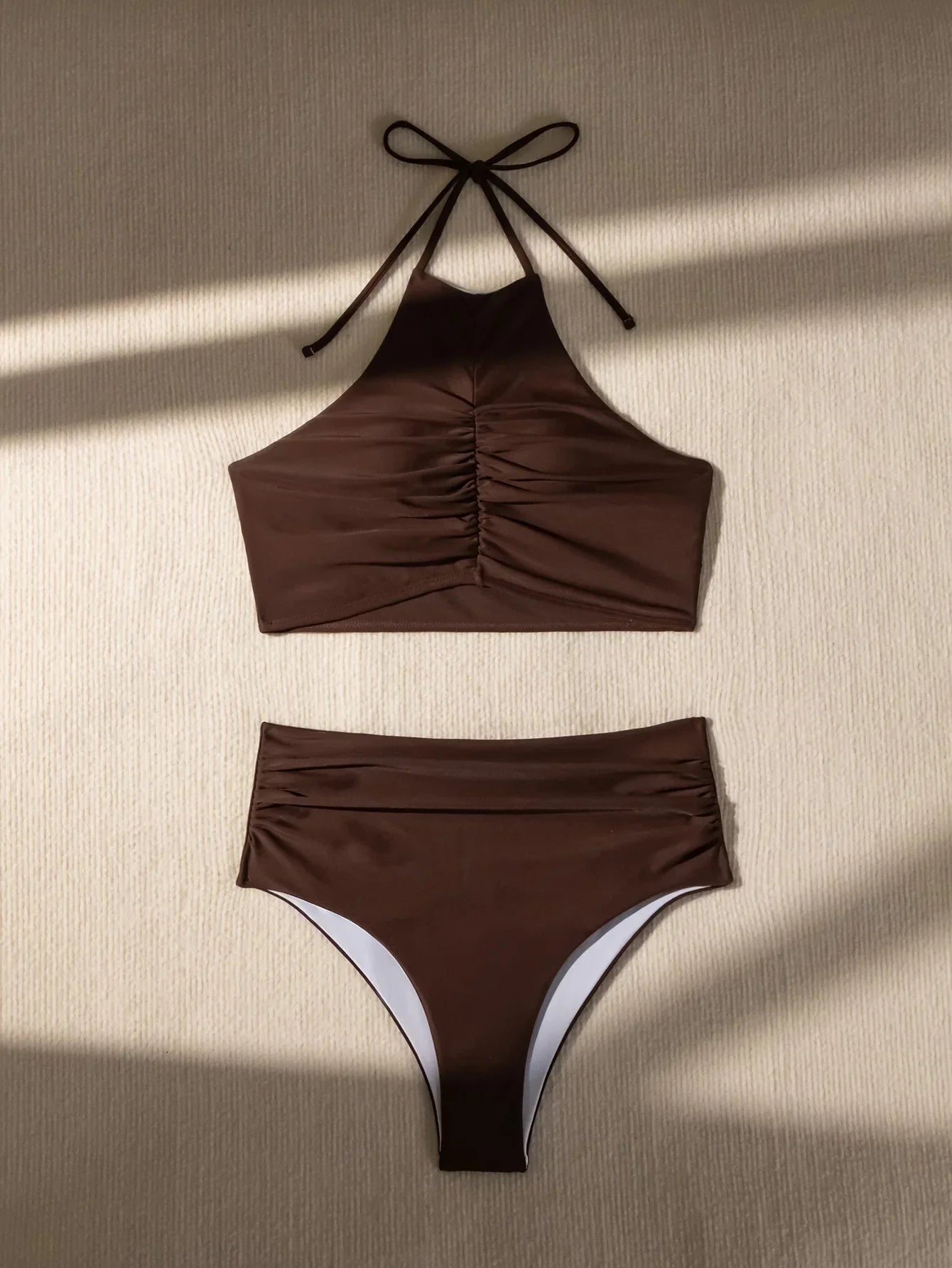 2026 Halter Wrinkled High Neck Female Swimsuit High Waist Bikini Women Swimwear Two-pieces Bikini set Bather Bathing Suit Swim