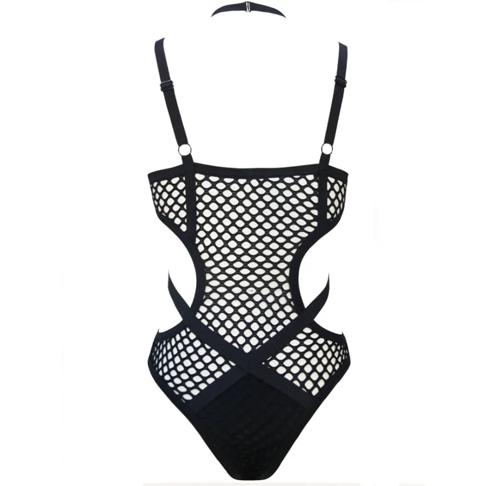 XS - 5XL Plus Size One Piece Swimsuit Female Women Bather Bathing Suit Swim Sheer Knit Fish Net Mesh Large Size Swimwear K536C