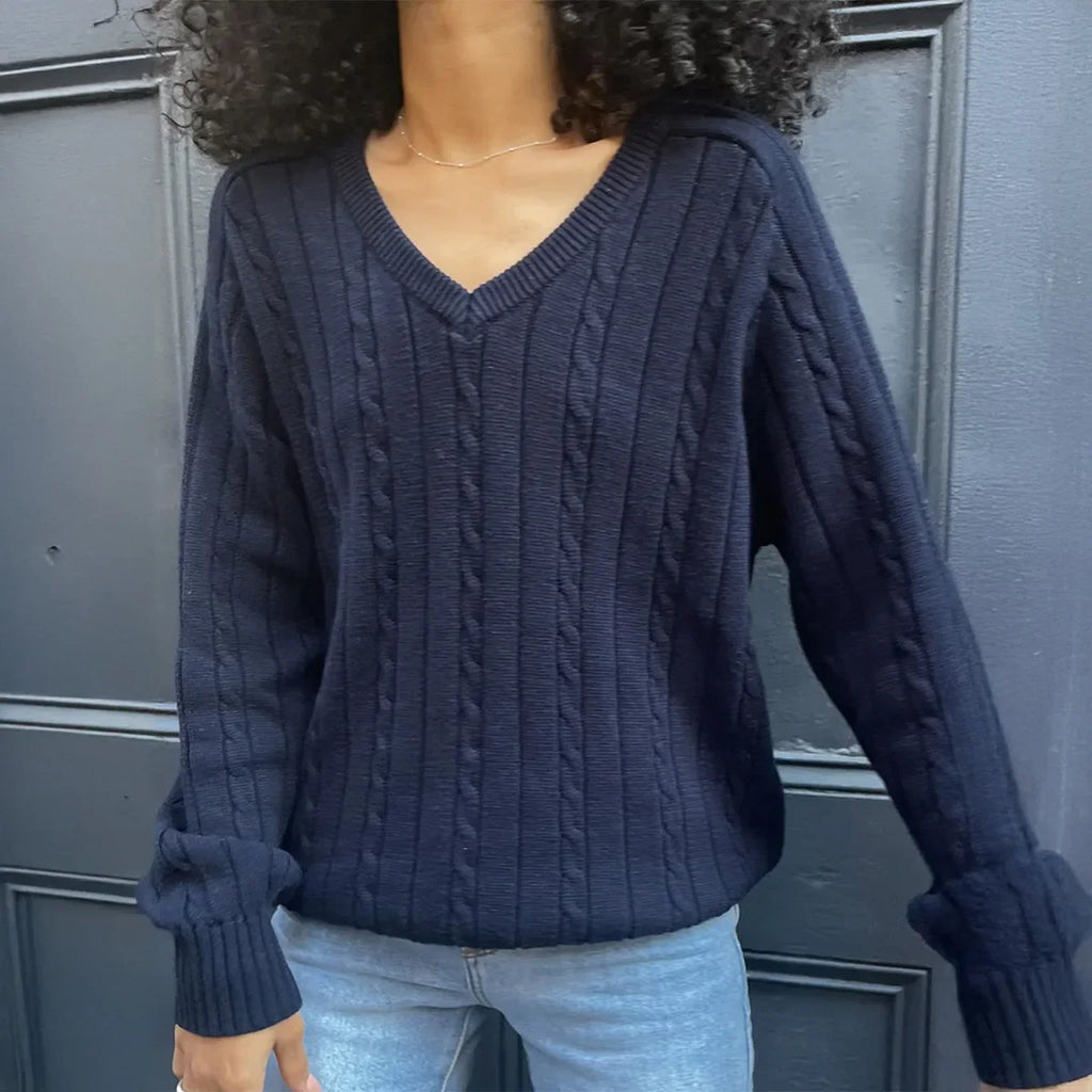 Phantasy Retro Solid Color Sweater Winter Women's V-Neck Casual Simple Loose Knit Sweater Trendy Spring Autumn Winter Sweater