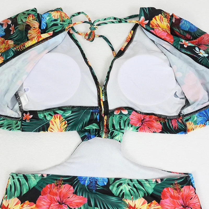 TW Sexy High Waist One Piece Swimsuit Women V Neck 2024 Long Sleeve Bathing Suit Brazilian Swimwear Monokini Summer Beachwear