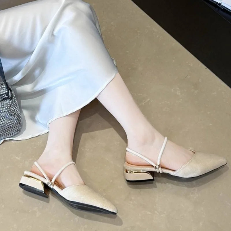 Sandals for Woman Chunky Pointed Toe Footwear Summer 2026 Thick Heel Block High  Pumps Women's Shoes Slippers
