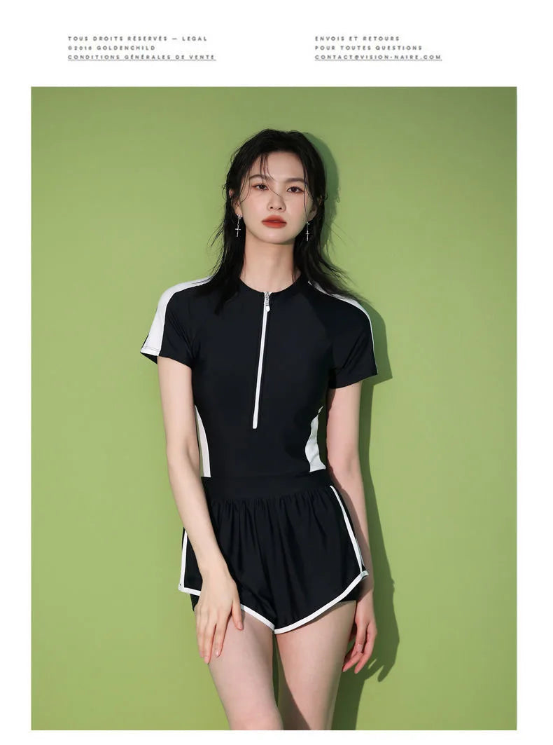 New Women's Swimsuit, One-piece Coverage Slimming Effect  Conservative Sports Style Hot Spring Flat Leg Pants Swimsuit Plus Size