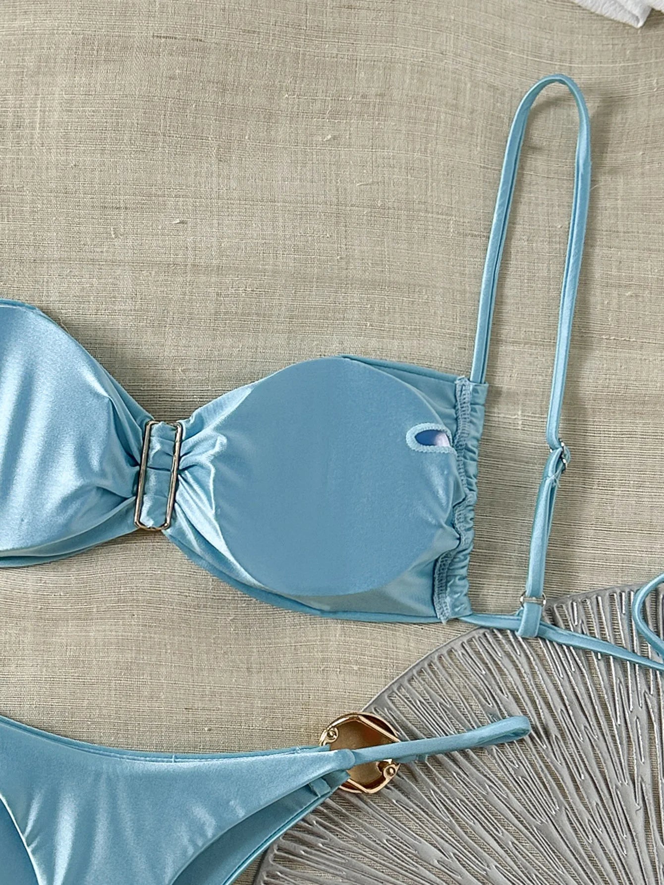 Metal Buckle Satin Bikini Women Micro Thong Swimwear Female Swimsuit Two-pieces Bikini Set High Cut Bather Bathing Suit Swim