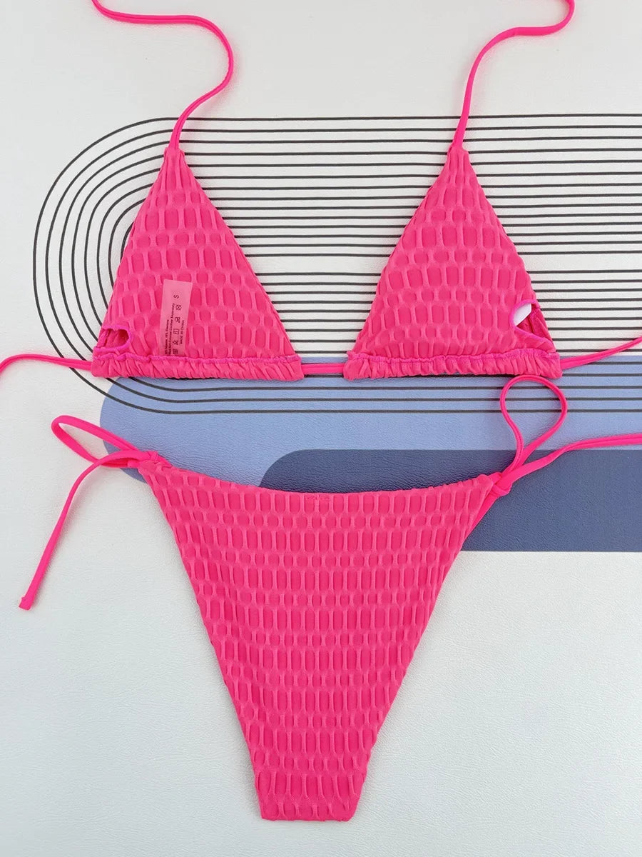 Halter Wrinkled Mini Micro Bikini Women Swimwear Female Swimsuit Two-pieces Bikini Set Brazilian Bather Bathing Suit Swim Lady