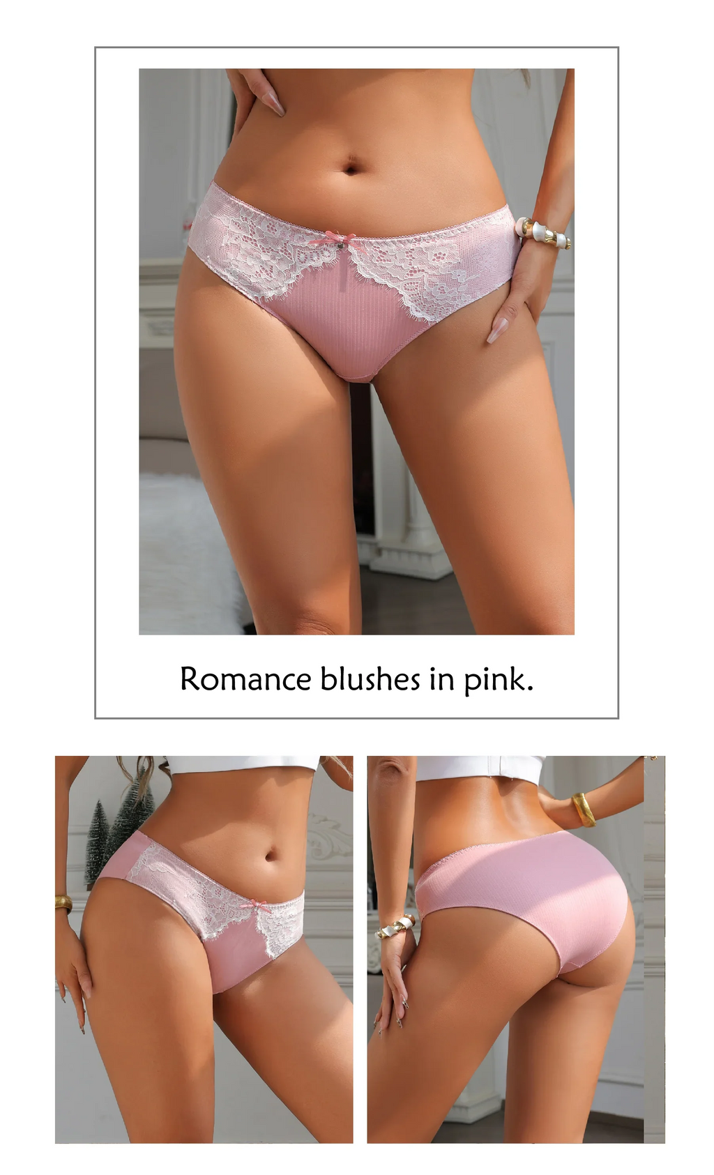 Blue Sexy Striped Lace Bow Sheer Mesh Panties for Women Push Up Cheeky Underwear Daily Lingerie Intimates Gift for Wife