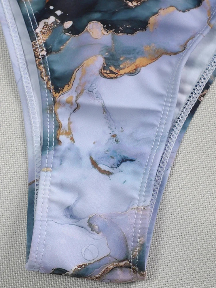 2026 Marble Printed Micro String Bikini Women Swimsuit Female Swimwear Two Pieces Bikini Set Tie Side Bather Bathing Suit Swim