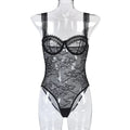 Toucheart Sexy Mesh Patchwork Embroidery Jumpsuit For Women Lace Sling Underwear Solid Color Sexy See-Through Backless Jumpsuit