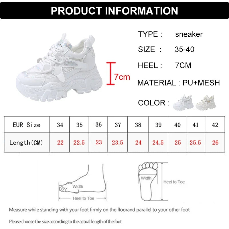 Breathable Chunky White Sneakers for Women Fashion Laser Thick Bottom Vulcanize Shoes Woman 2025 Lace Up Platform Running Shoes