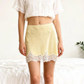 Women's Satin Mini Skirt Elegant Patchwork Lace Trimmed High Waisted A Line Skirts for Party Work Daily Wear