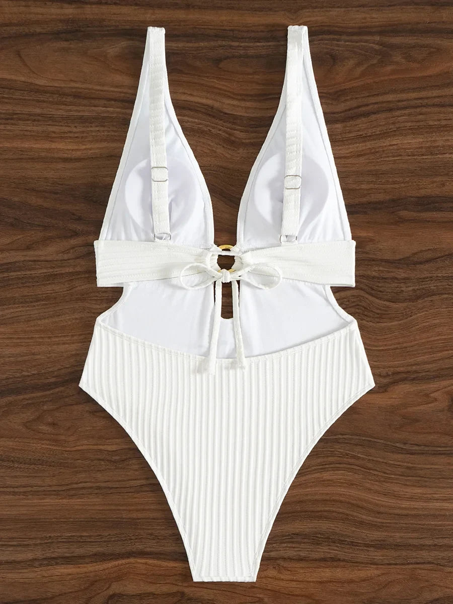 Deep V Neck Cut Out Women Swimwear One Piece Swimsuit Female High Leg Cut Monokini Bather Backless Bathing Suit Swim Beachwear