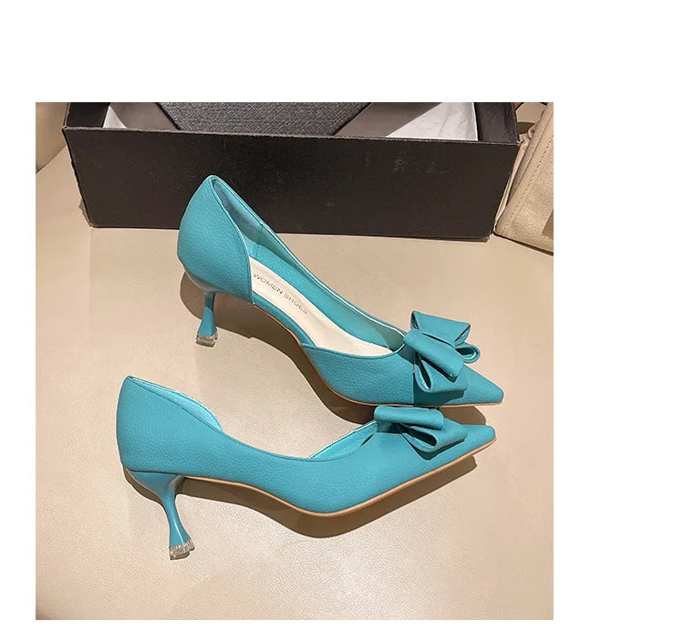 2026 New Thin Heels Pumps Women Blue Elegant Slip-On Party Shoes Woman Summer Pointed Toe Solid Color High Heels Shoes