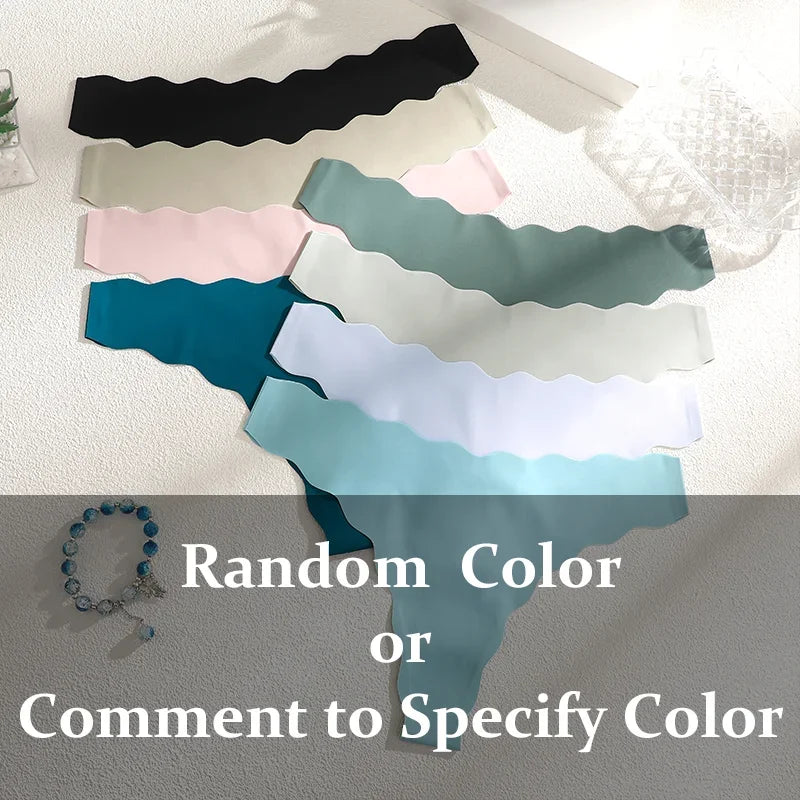 4Pcs Women Seamless Panties Wavy Design Ultra-thin Thongs Women Ice Silk Underwear Sexy Panty Low Waist G-string Female Solid