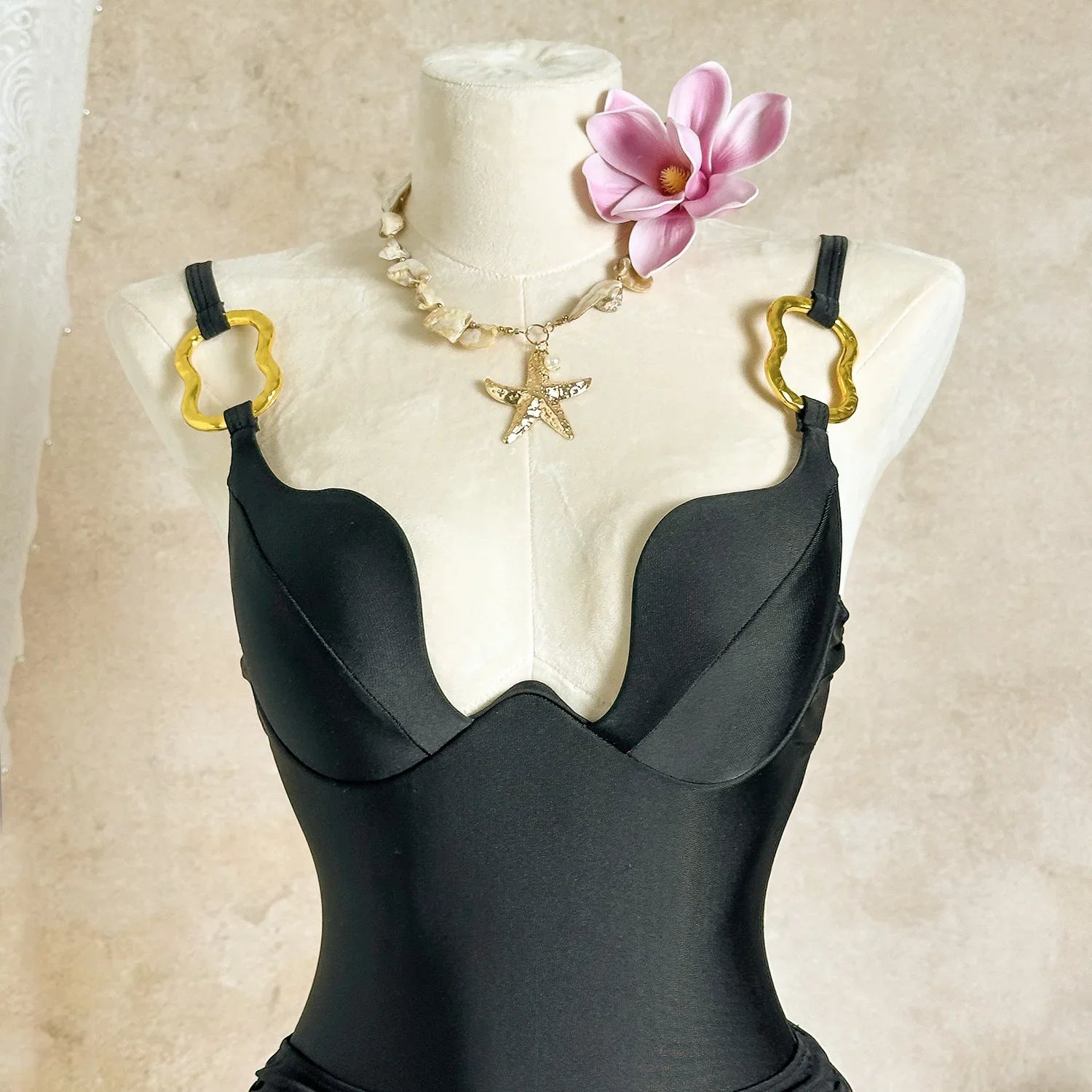 Sexy Mesh Skirt Swimwear Sets Women 2026 New Metal Strap Shell Underwire Tummy Control One Piece Swimsuit Bathing Suits Monokini