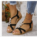 New Peep Toe Women Solid Color Wedge Sandals Ankle Buckle Non Slip Gladiator Shoes Woman Fashion Chunky Platform Sandalias Mujer