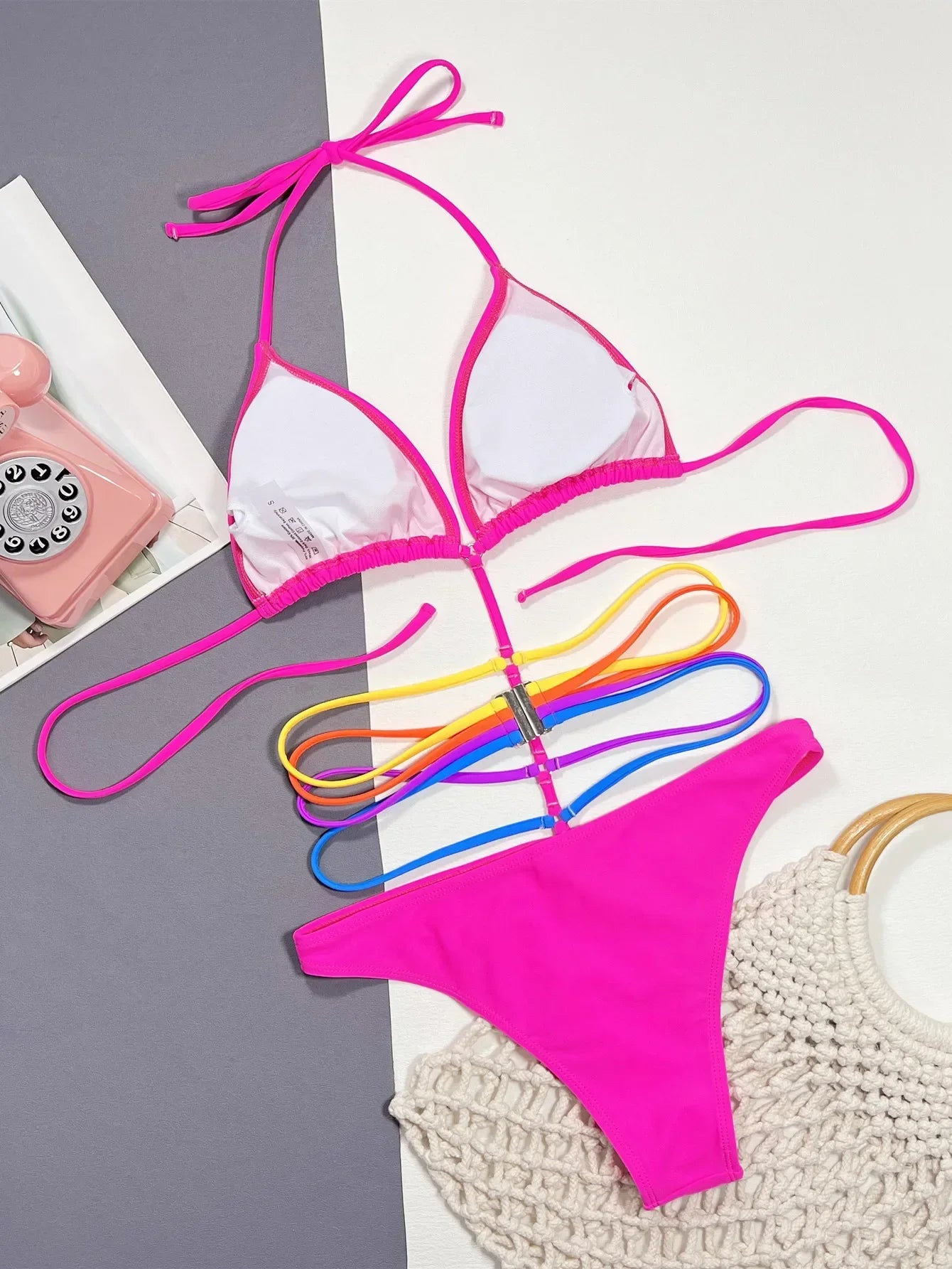 2026 Sexy One Piece Swimsuit Swimwear Women Halter Hollow Colorful Striped Straps Bikini Bathing Suit Beachwear Banadores Mujer