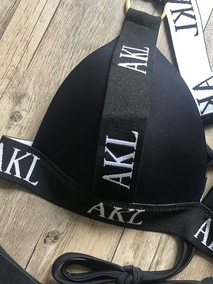 2026 Sexy Letter Print Bra Cup Bikini Women Swimsuit Female Swimwear Two Pieces Bikini Set Push Up Bathing Suit Swim Beach Wear