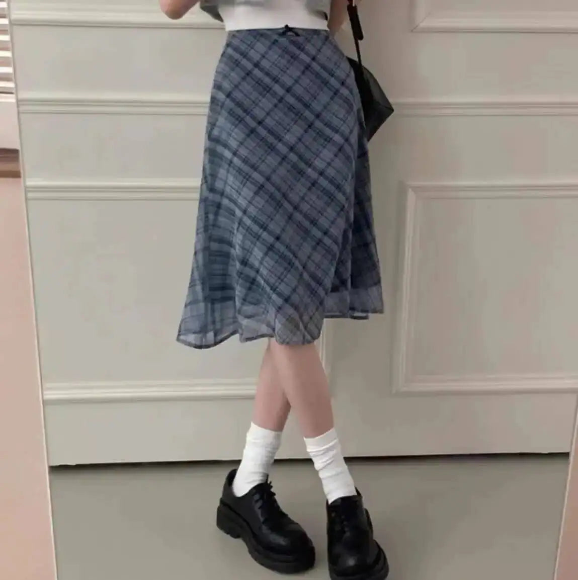 Sweet Skirts Chic Plaid Mini Skirt High Waist A-Line Korean Sle Commute Spring New Arrival Women's Fashion Mid-Length Skirts I3G