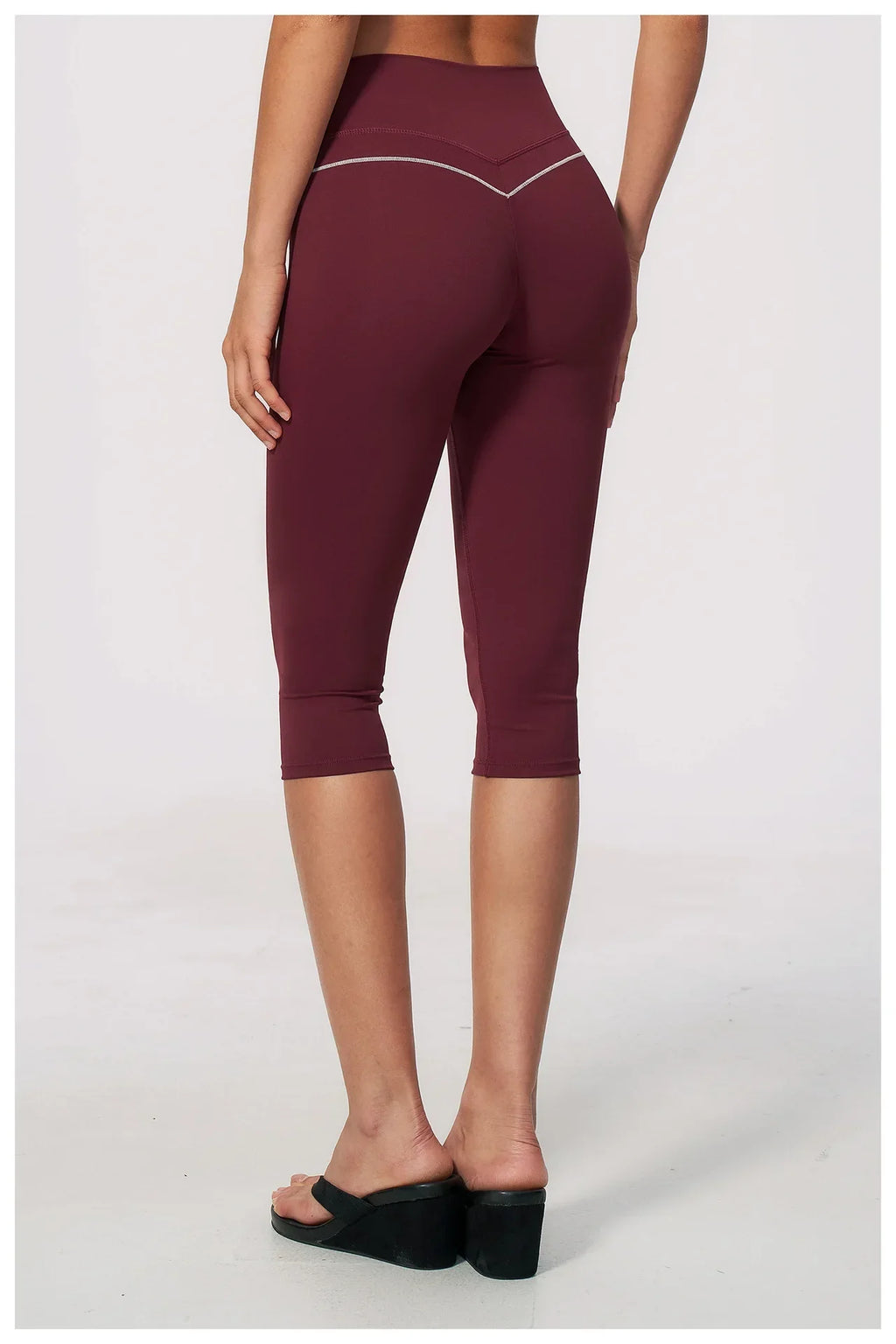 Hip Lifting Midi Length Yoga Pants Women Contrast Color Gym Sports High Waist Capri Trousers Breathable Fitness Running Leggings