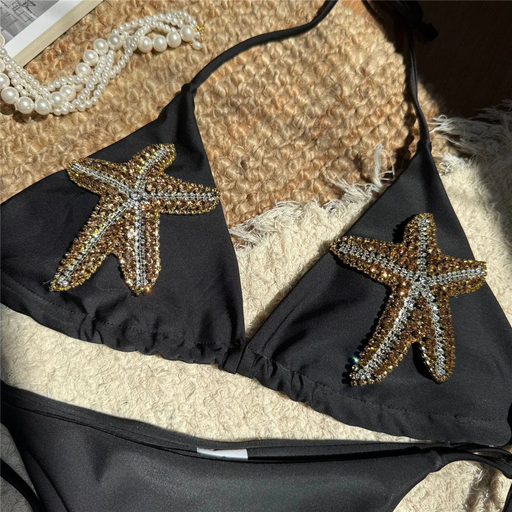Sparkling Star Halter High Cut Leg Bikini Female Swimsuit Women Swimwear Two-pieces Bikini set Bather Bathing Suit Swim K7105