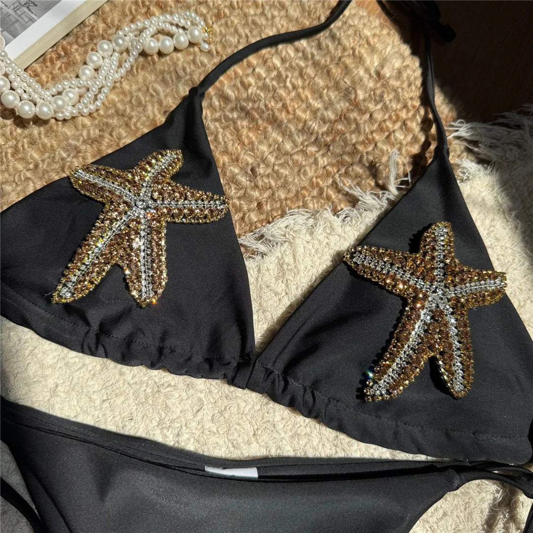 Sparkling Star Halter High Cut Leg Bikini Female Swimsuit Women Swimwear Two-pieces Bikini set Bather Bathing Suit Swim K7105