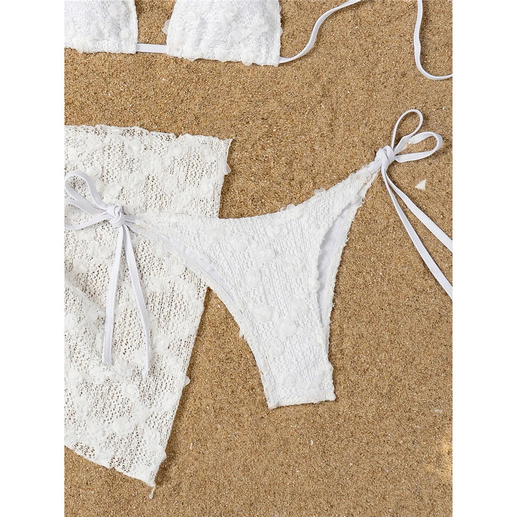 2 Colors Sexy With Sarong Halter Bikini Female Swimsuit Women Swimwear Three-Pieces Bikini Set Bather Bathing Suit Swim V6669B