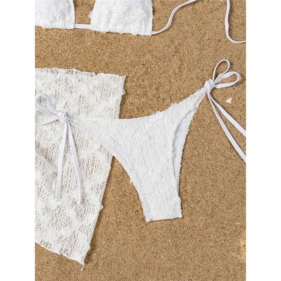 2 Colors Sexy With Sarong Halter Bikini Female Swimsuit Women Swimwear Three-Pieces Bikini Set Bather Bathing Suit Swim V6669B
