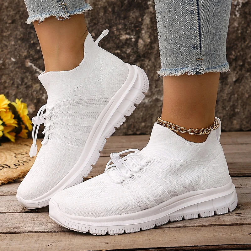 Breathable White Sport Sneakers Women Plus Size 43 Mesh Platform Running Shoes Woman 2026 Soft Thick Sole Walking Shoes Ladies