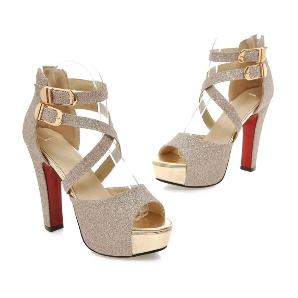 Women's Sandals Summer New Style Fashion Fish Mouth Open Toe Buckle Thick Heel High Heel Women's Shoes Plus Size 33-43 High 11cm