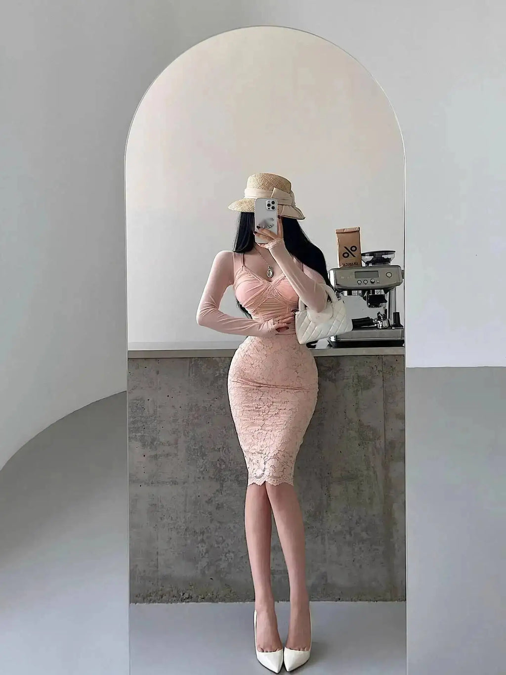 Pure Desire Style High Waist Back Slit Lace Bodycon Midi Skirt Fashion Slim Women Long Skirts PNC2