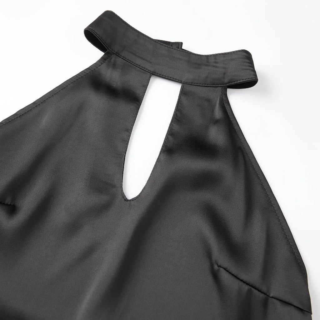 2026 Summer Women Satin Sleeveless Tops Solid Color Open Back Slim Fit Vest Party Daily Halter Cut Out Blouse Fashion