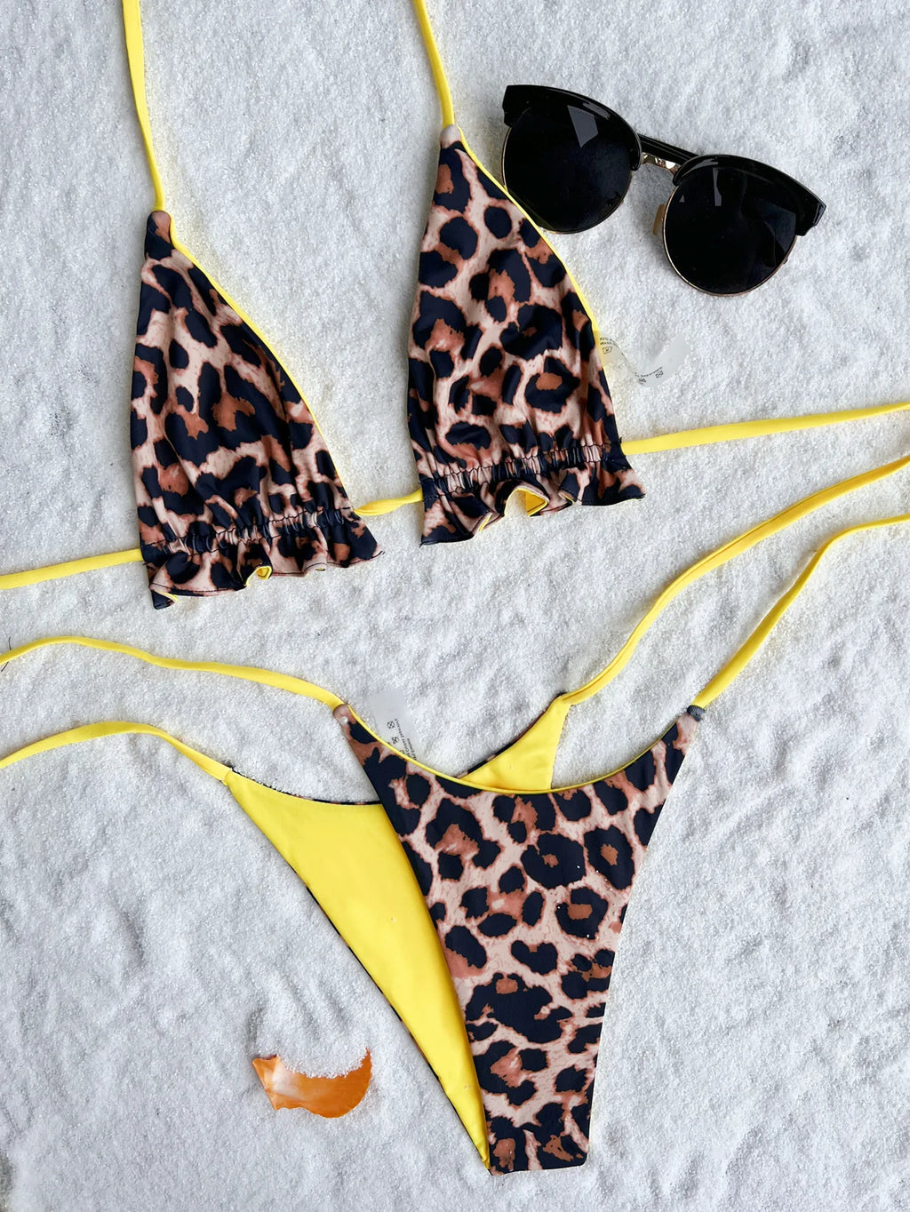 2026 Summer Leopard Print 3 Pieces Suit Swimwear Reversible Sexy Halter Lace-up Bikini Set Drawstring Skirt Cover Up Beachwear